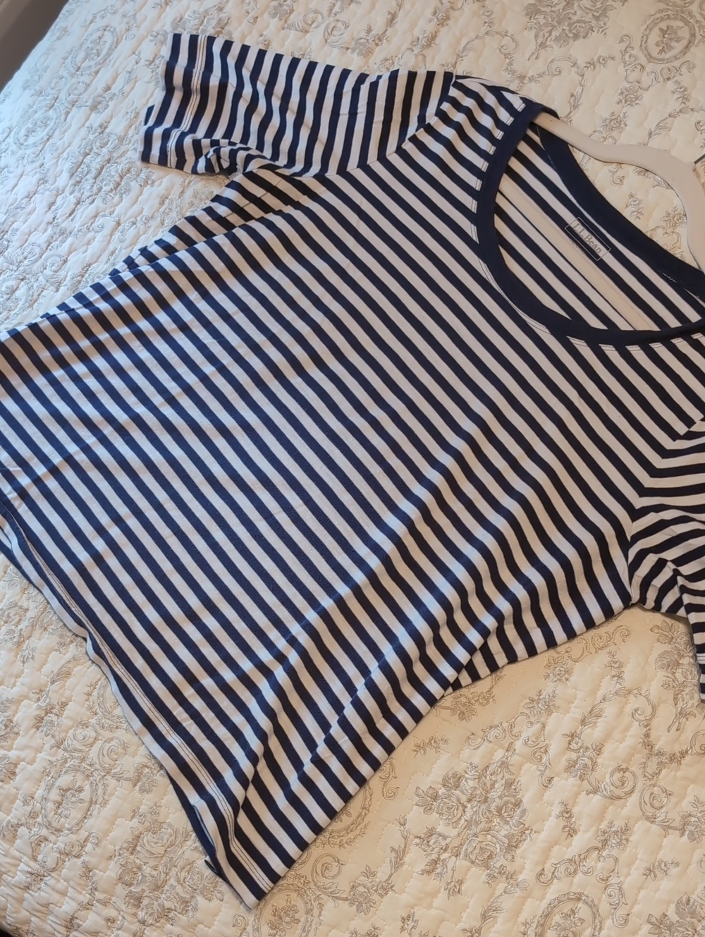 L.L. Bean Navy and White Striped Tee